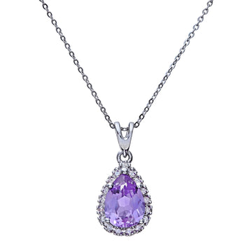 1.04ct Pear Shape Amethyst And Diamond Teardrop Pendant In UK Hallmarked 9ct White Gold